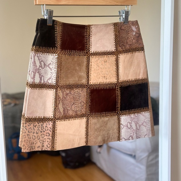 Vintage Dresses & Skirts - Vintage Patchwork Mini Skirt - Brown and Tan